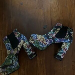 Floral Platform Ankle Boots